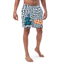 Load image into Gallery viewer, Just Be Cool Throwback Men&#39;s Swim Trunks - All Over Print PPP Tagged Stickers
