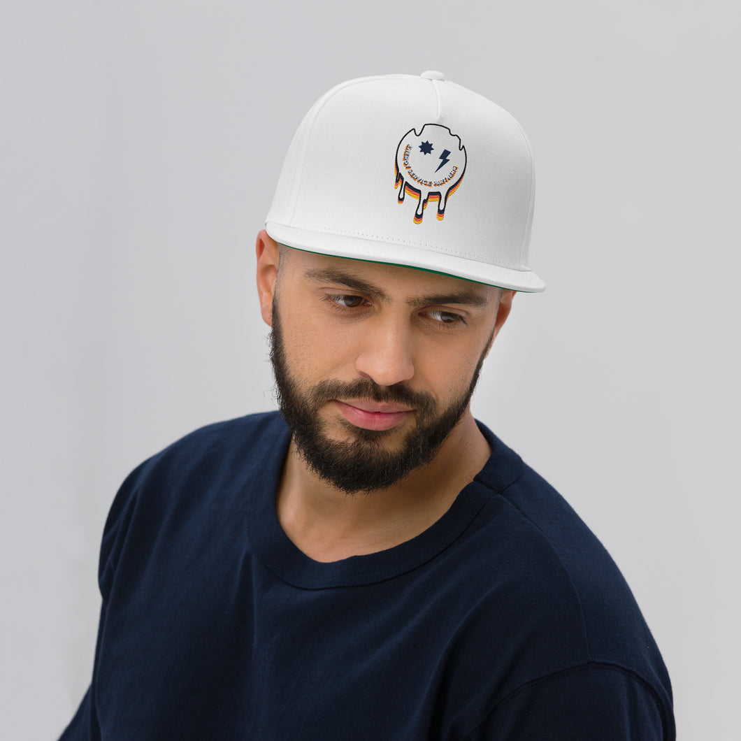 Exceptional Drip Smiley - Flat Bill Cap Trucker Hat White